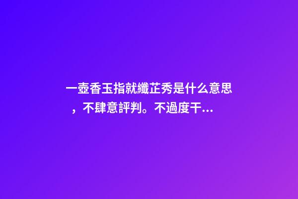 一壺香玉指就纖芷秀是什么意思，不肆意評判。不過度干擾